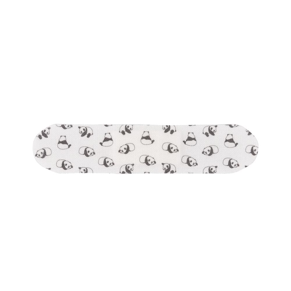 A plaster with panda bears on it on a white background.