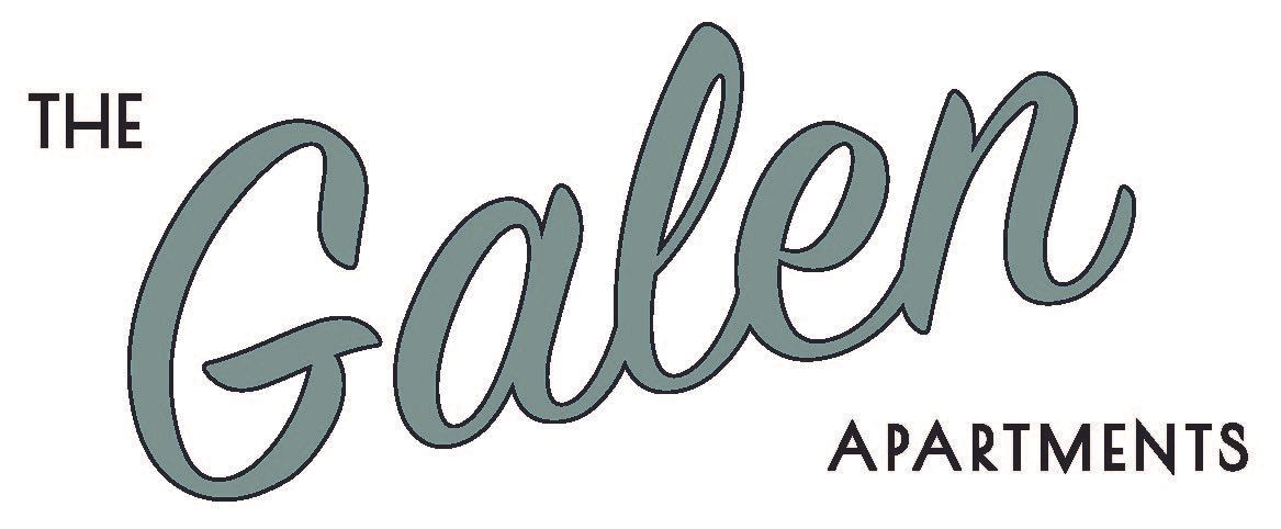 The logo for The Galen Apartments, featuring a stylized, cursive gray script for "Galen" with "THE" and "APARTMENTS" nearby.