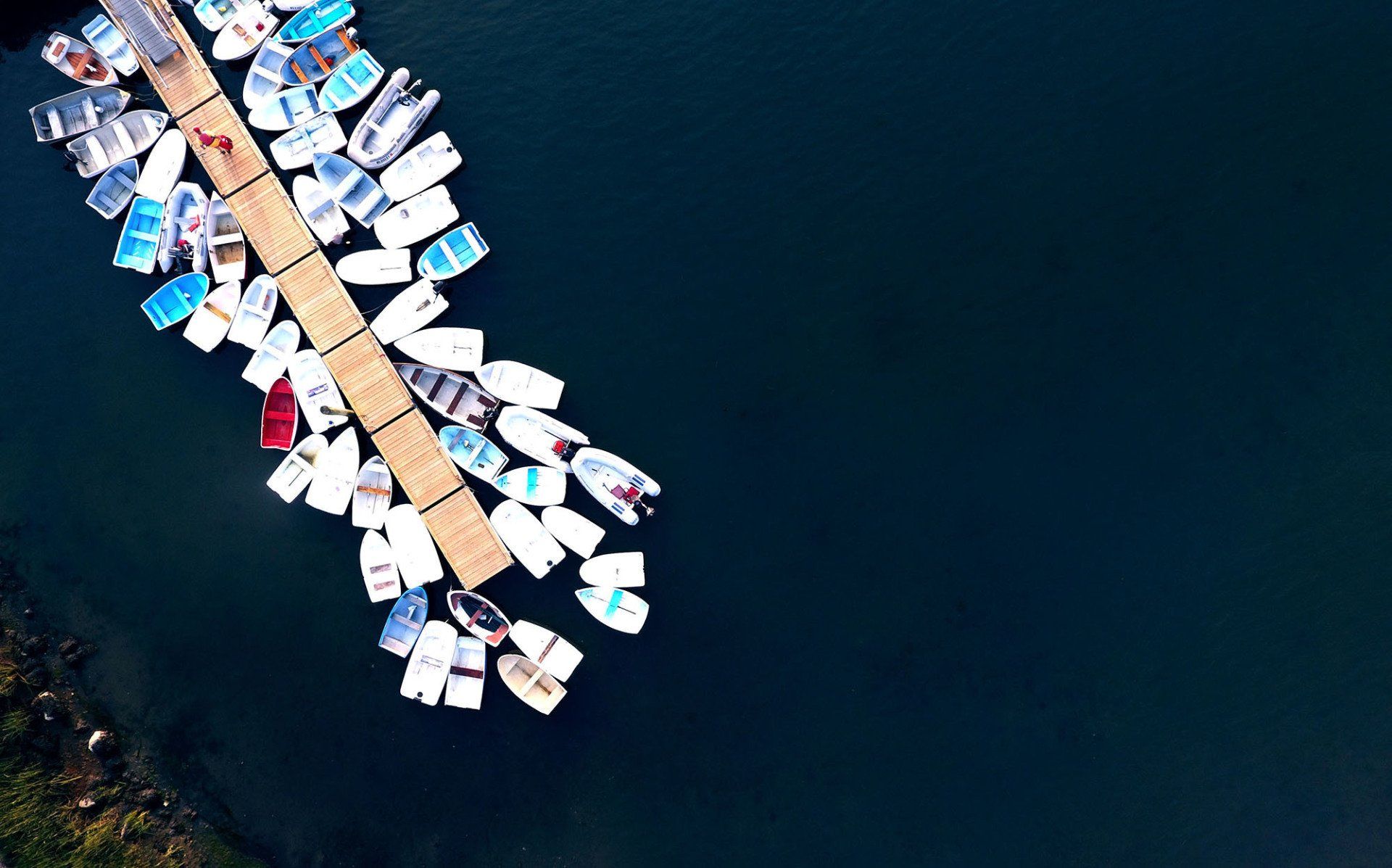 boat deck top aerial drone view