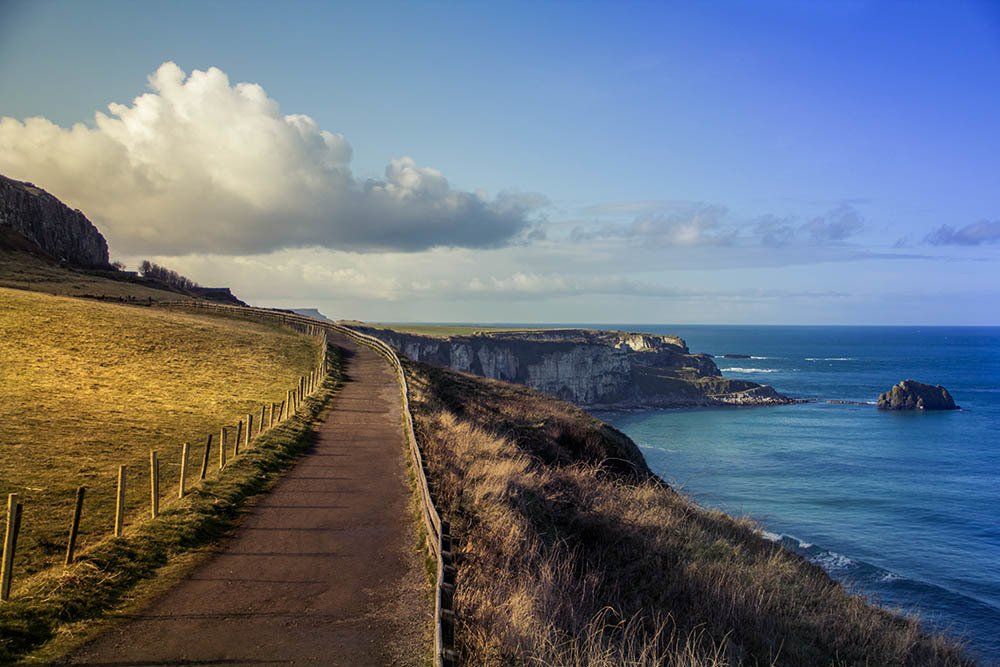 road next to ocean and fence