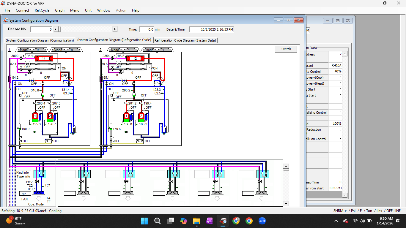 Dyna Doctor refrigerant flow diagram of Toshiba VRF unit