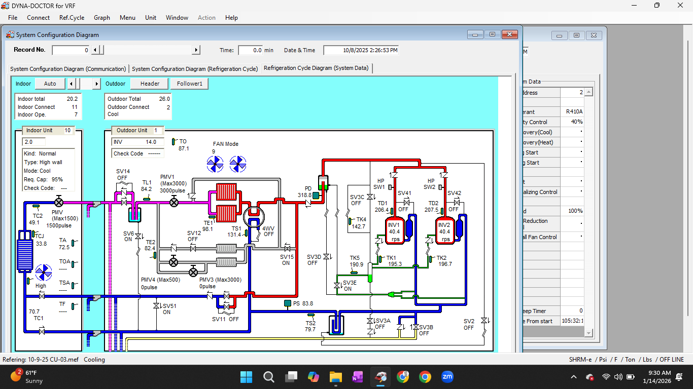 Dyna Doctor refrigerant flow diagram of Toshiba VRF unit