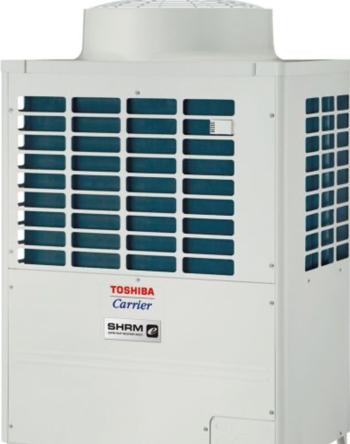 White Toshiba Carrier SHRM outdoor HVAC unit.