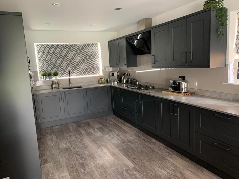 kitchen with grey cabinets