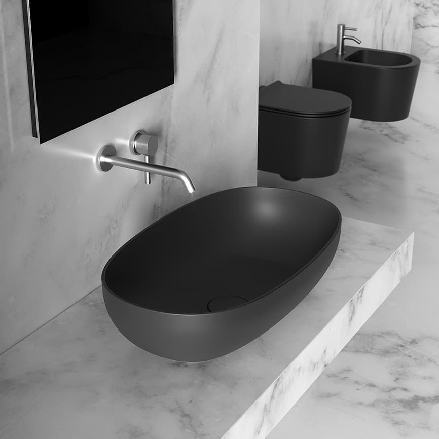 Vasque ovale  à poser en céramique noire mat, Alice Ceramica
