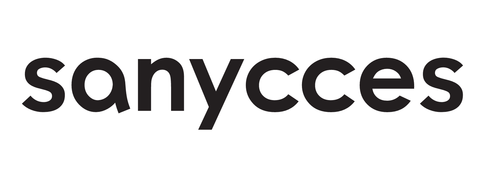 Un logo noir et blanc pour sanycces sur fond blanc.