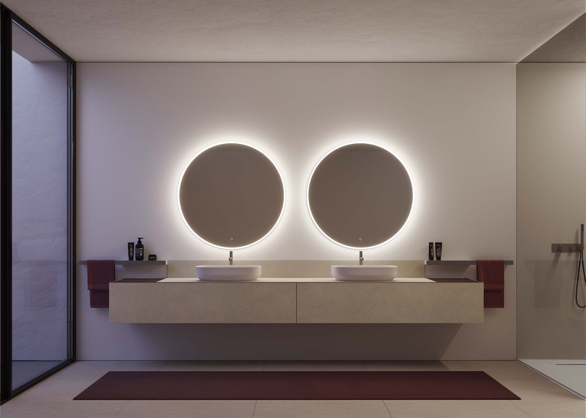 Meuble de salle de bain plan et façade en grès, série DOGMA de IDEAGROUP, made in Italie