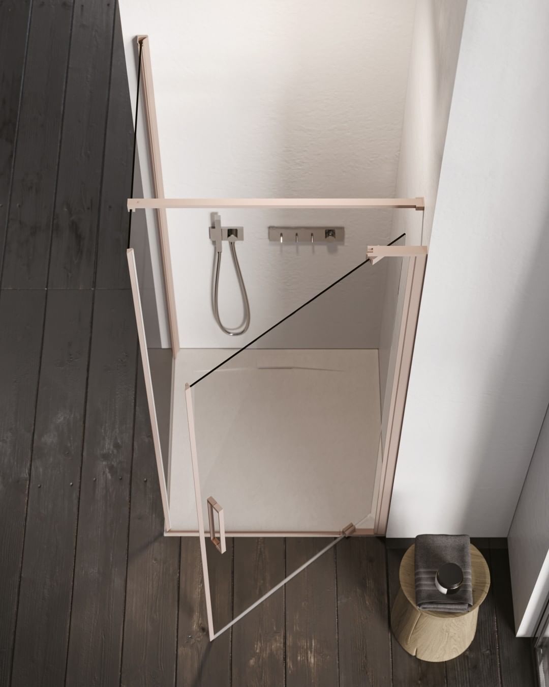 Cabine de douche SMART Disenia couleur rose poudrée.
salle de bain rose poudrée 