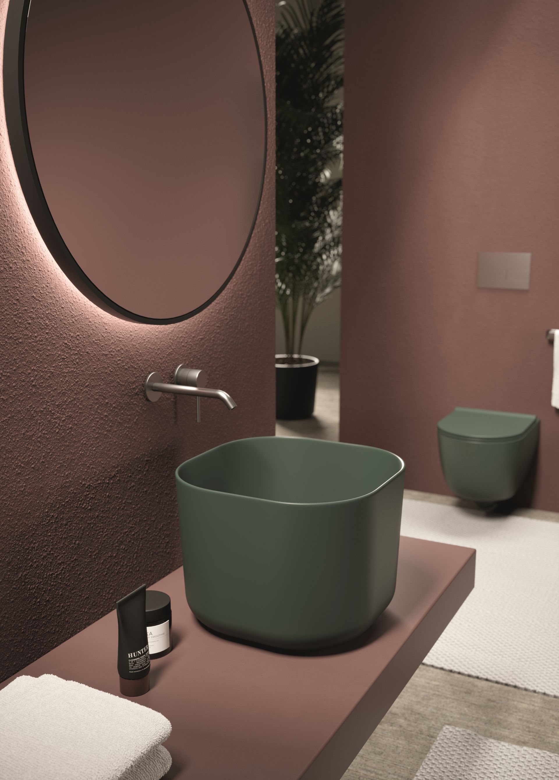 Vasque à poser en céramique verte, Alice Ceramica.
