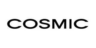 Un logo noir et blanc pour cosmique sur fond blanc.