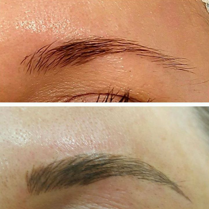 A before and after picture of a woman 's eyebrows
