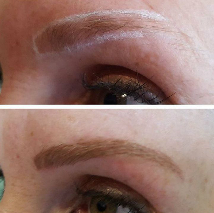 A before and after picture of a woman 's eyebrows.