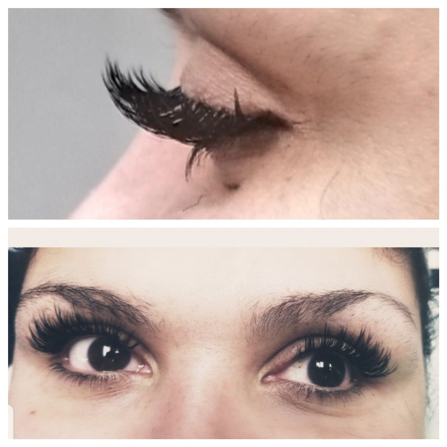 A close up of a woman 's eye with long eyelashes