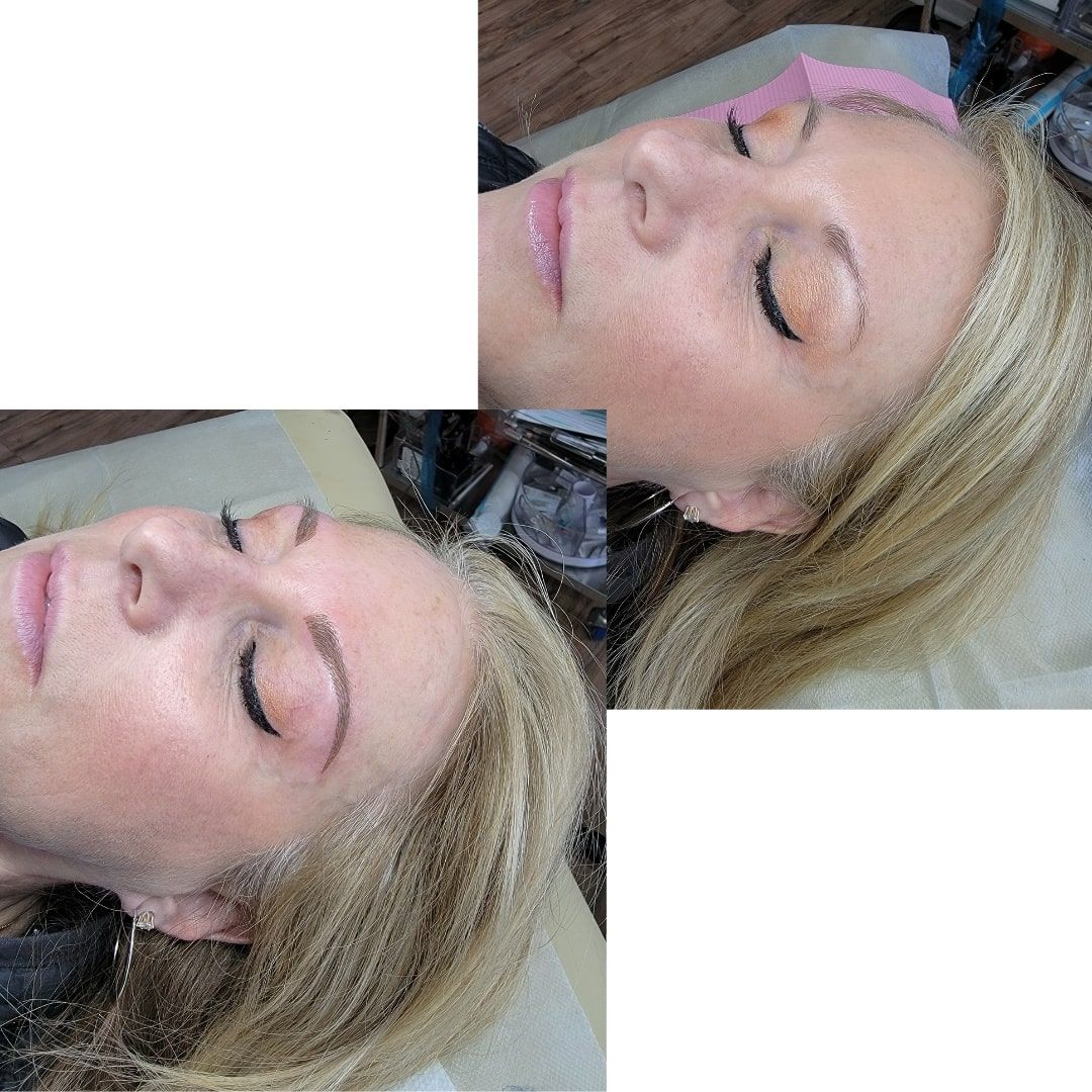 A woman with blonde hair is laying down with her eyes closed.