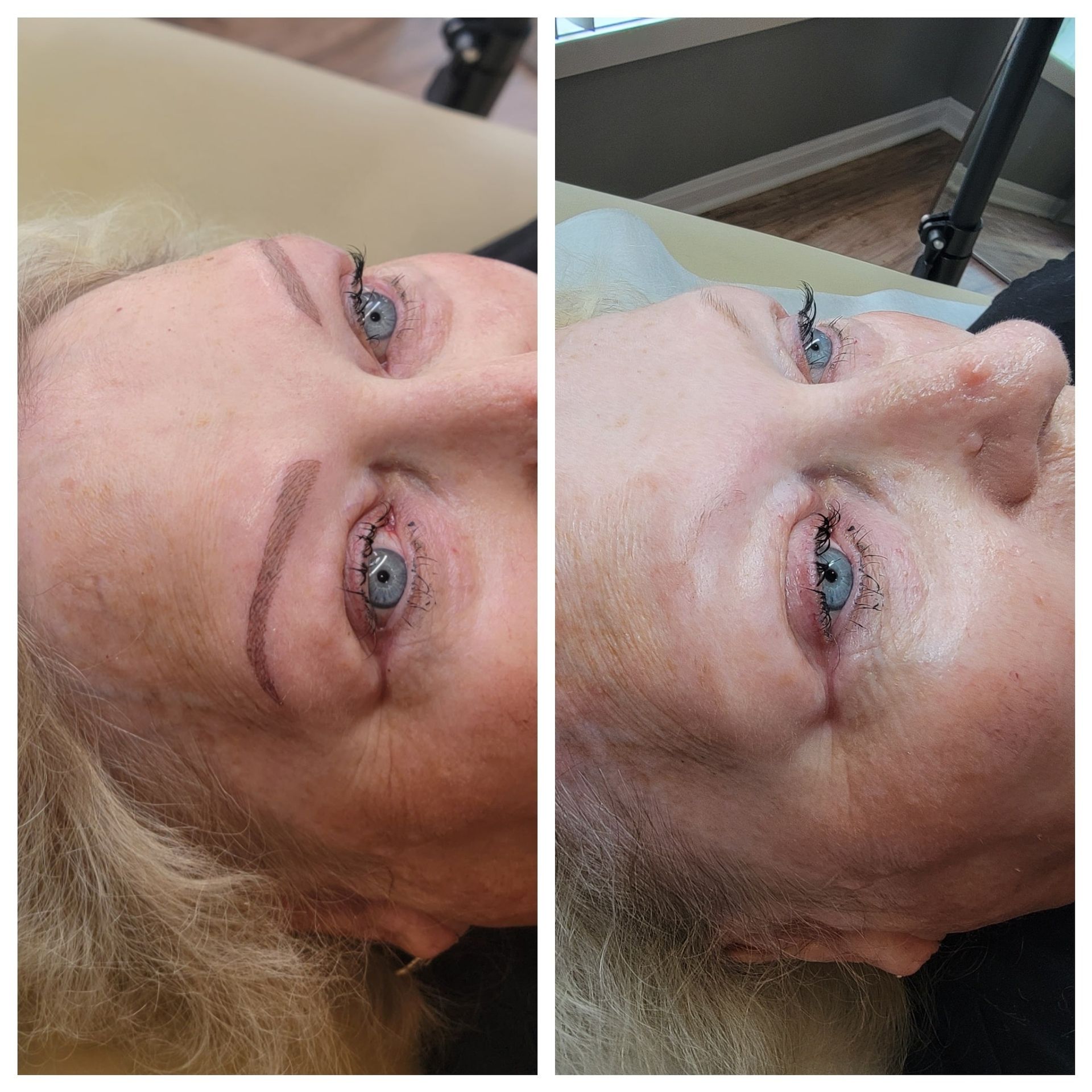 A before and after photo of a woman 's eyebrows.