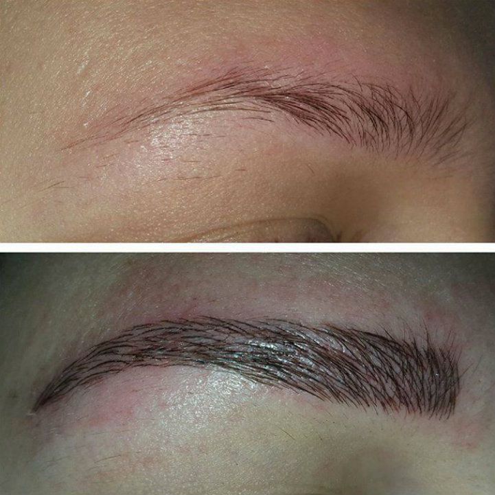 A before and after picture of a woman 's eyebrows