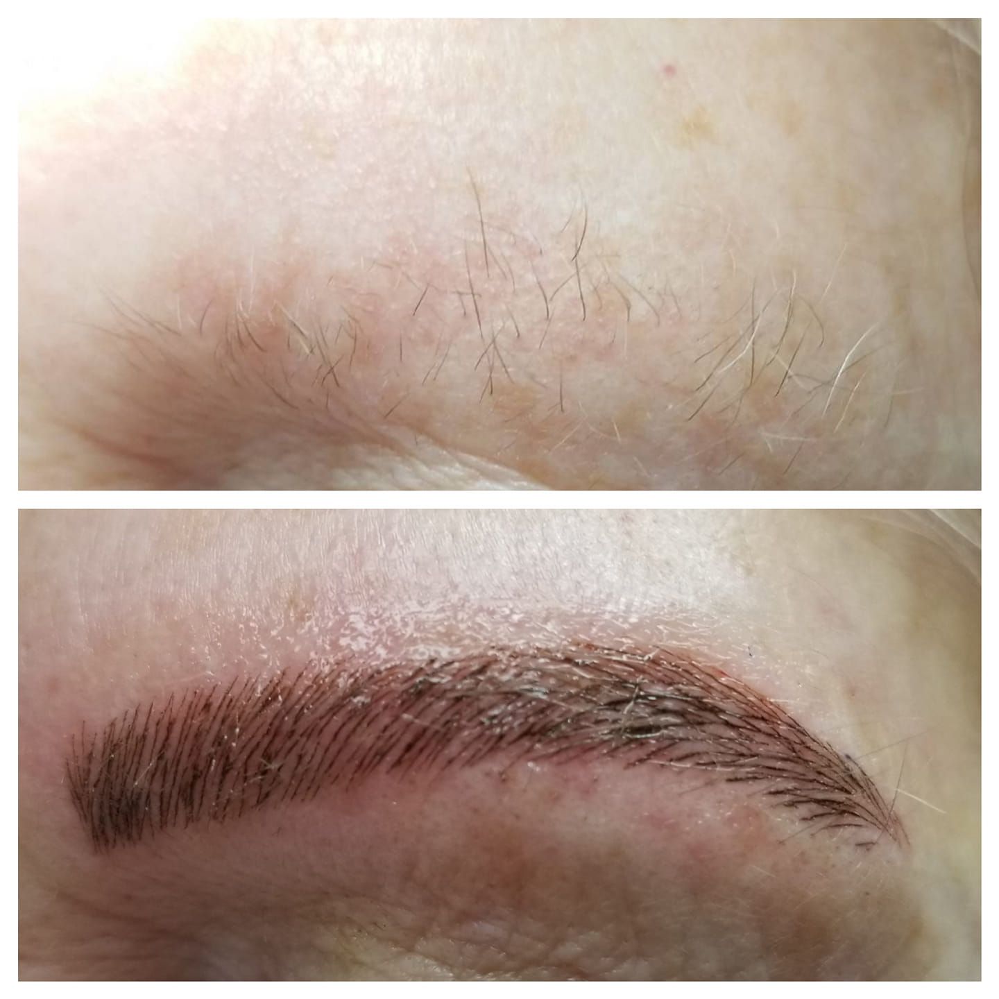 A before and after photo of a woman 's eyebrows.