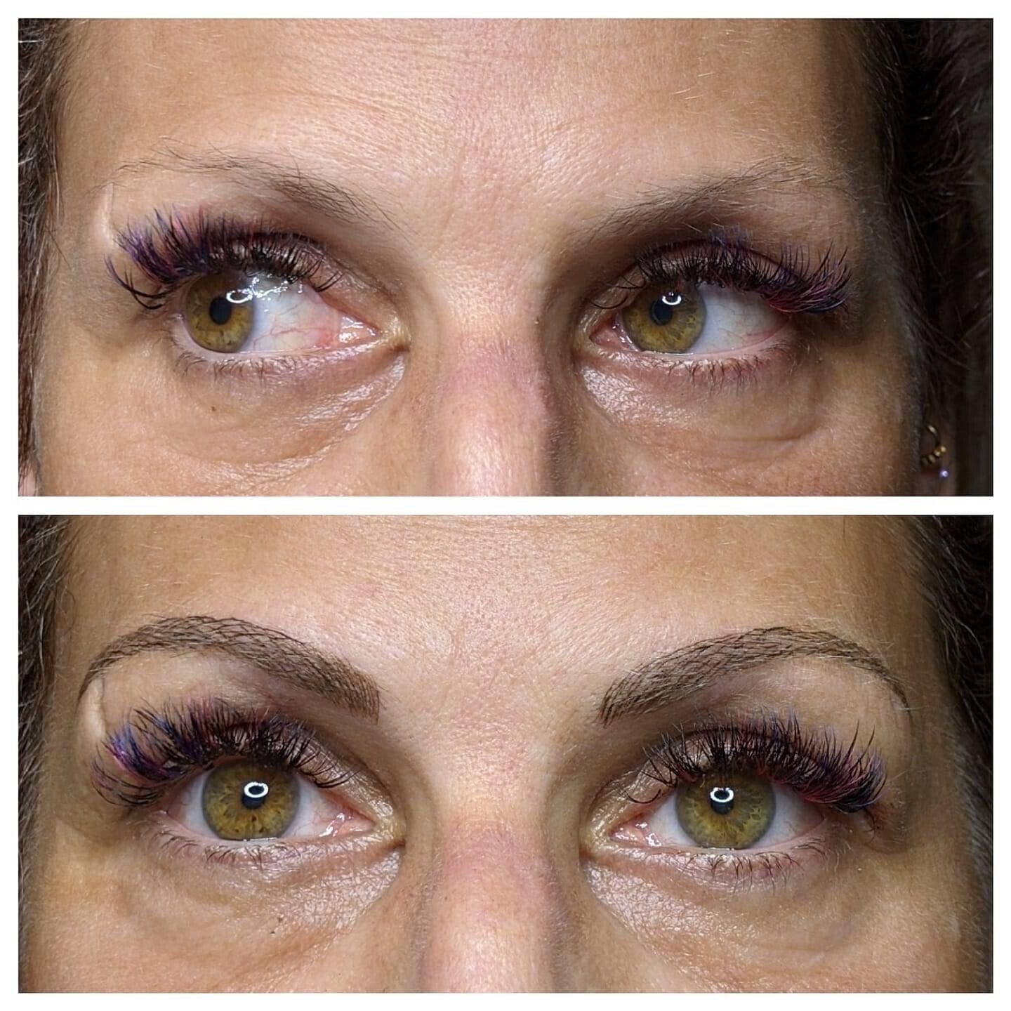 A before and after photo of a woman 's eyebrows.