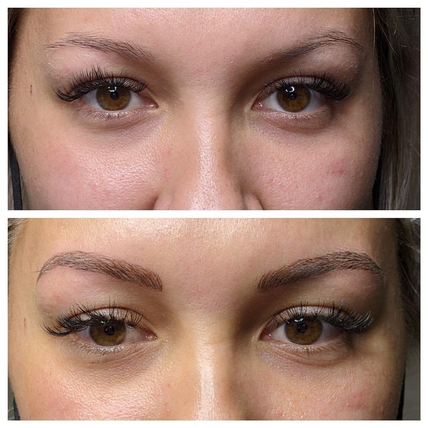 A before and after photo of a woman 's eyebrows.