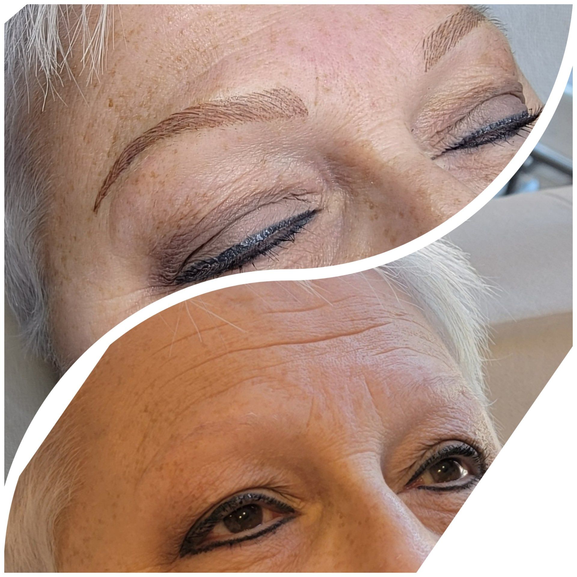 A before and after picture of a woman 's eyebrows