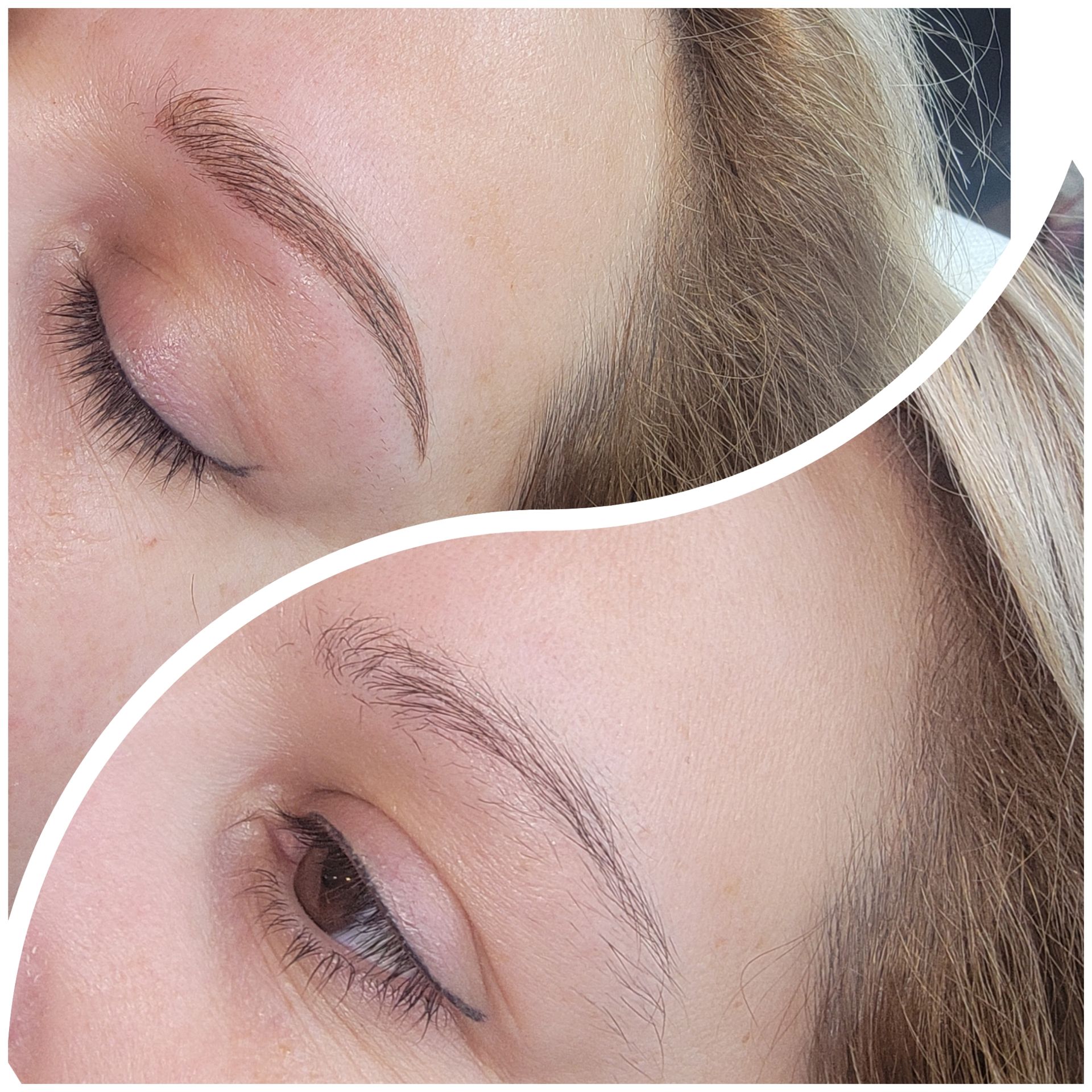 A before and after picture of a woman 's eyebrows