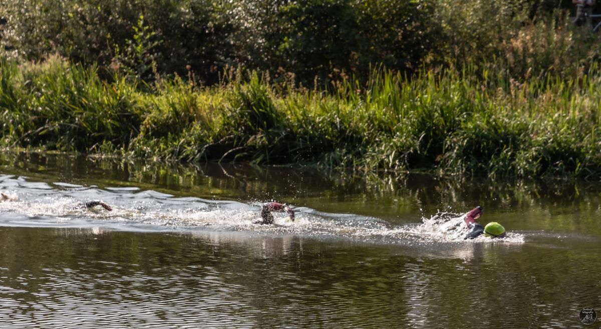 Een groep mensen zwemt in een rivier.