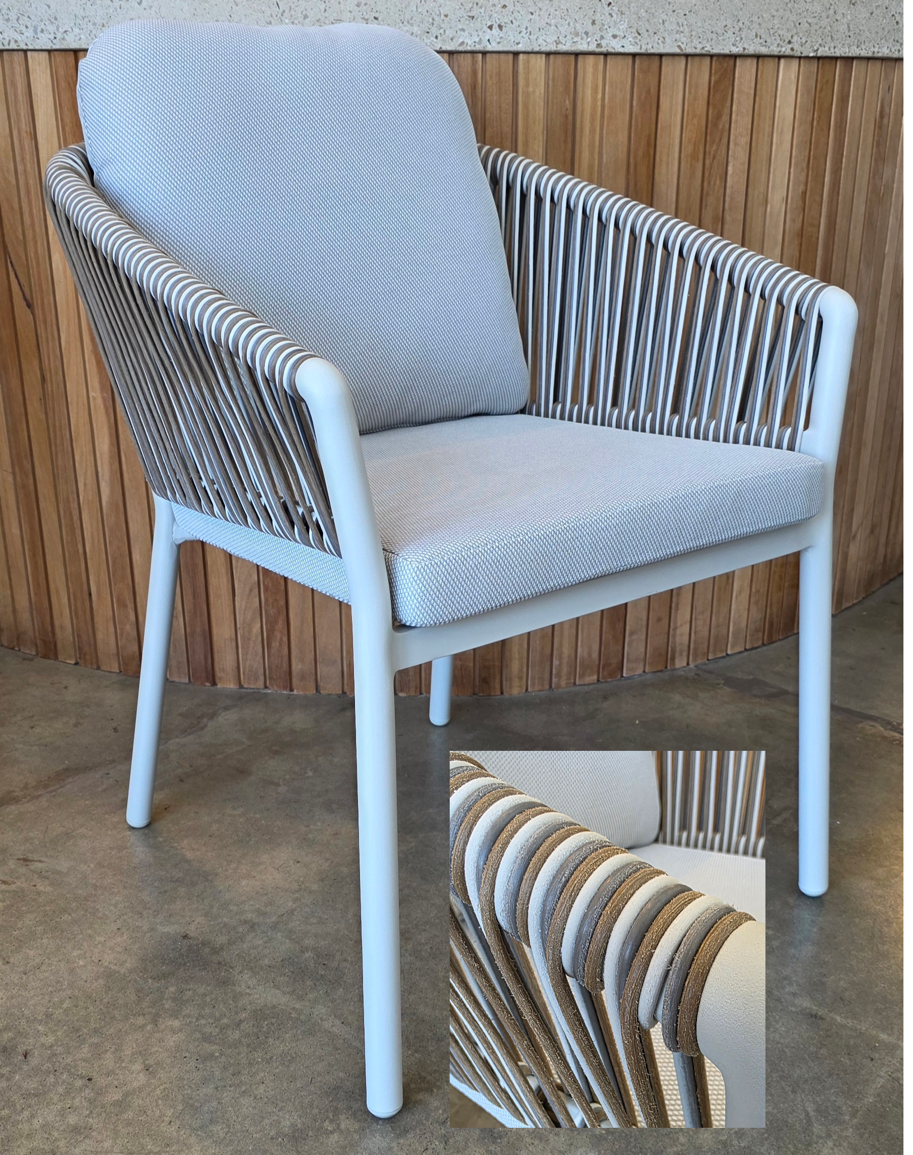 Augusta dining chair, tub chair, rope dining chair, the outdoor scene, somerton park sa