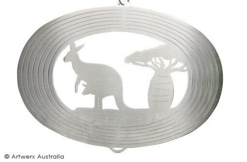 Kangaroo with Joey wind spinner, stainless steel wind spinner, artwerx wind spinner, the outdoor scene, somerton park sa