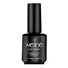 Botella negra de esmalte de uñas Meline Top Coat.