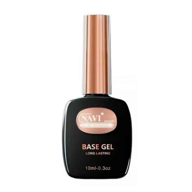 Botella de esmalte de uñas NAVI Base Gel de color negro con tapón de cobre.