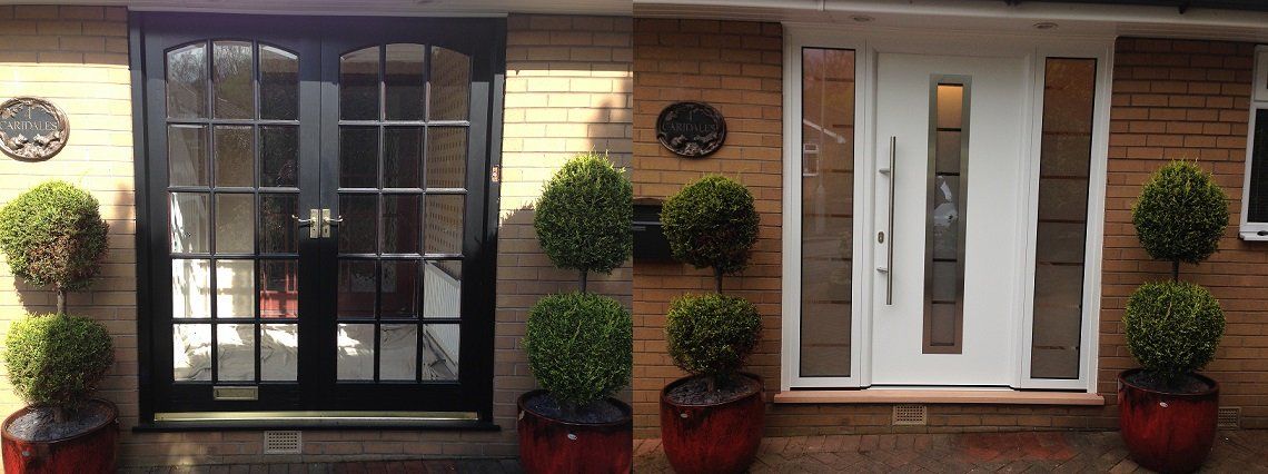 black frame entrance doors