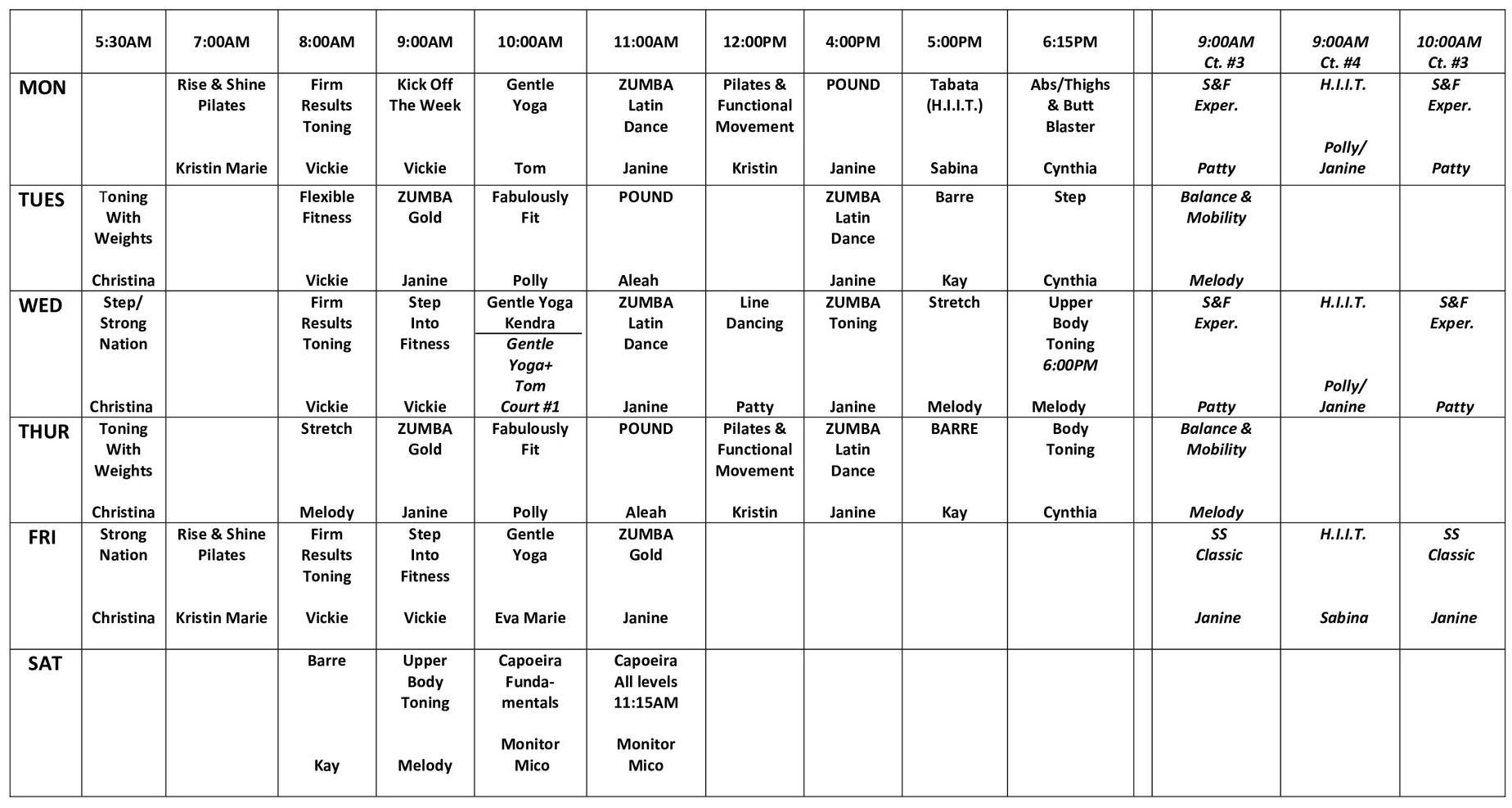 CRC Fitness Classes Schedule - Cochise Health and Request Club