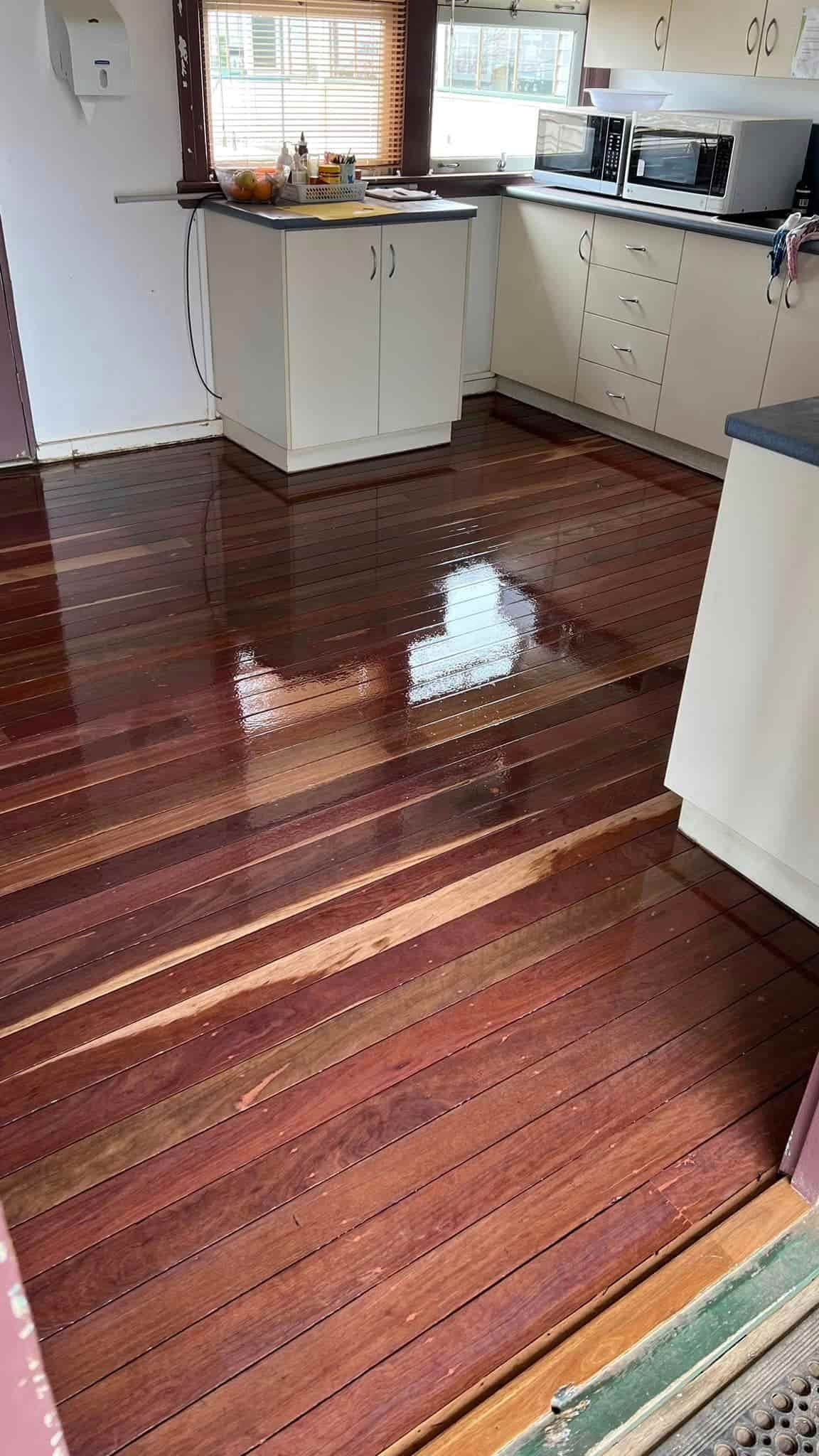 Kitchen Floor Transformation with White Shelves and Drawers — Floor Sanding in Kearneys Spring, QLD