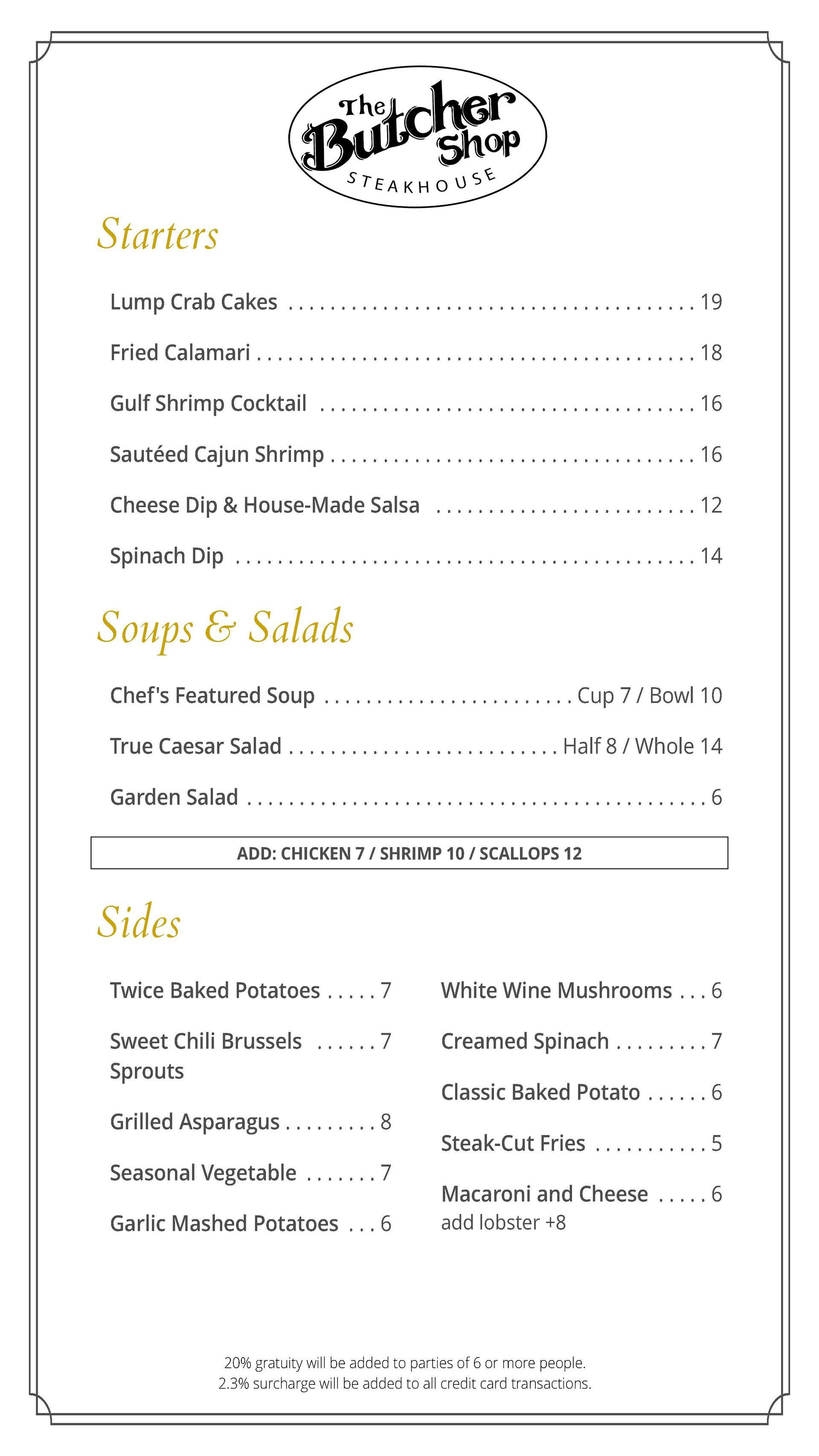 Menu from 