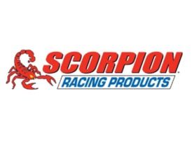 Logo for Scorpion Racing Products: red scorpion and text 