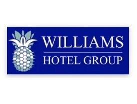 Blue rectangular logo with a pineapple and 