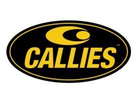 Callies logo: black oval with yellow text and symbol.