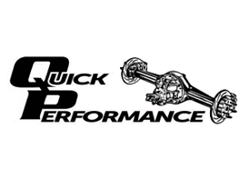 Logo for Quick Performance, with a car axle displayed on white.