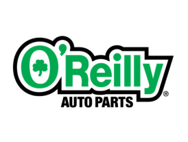O'Reilly Auto Parts logo: Green text on white background with a shamrock icon.