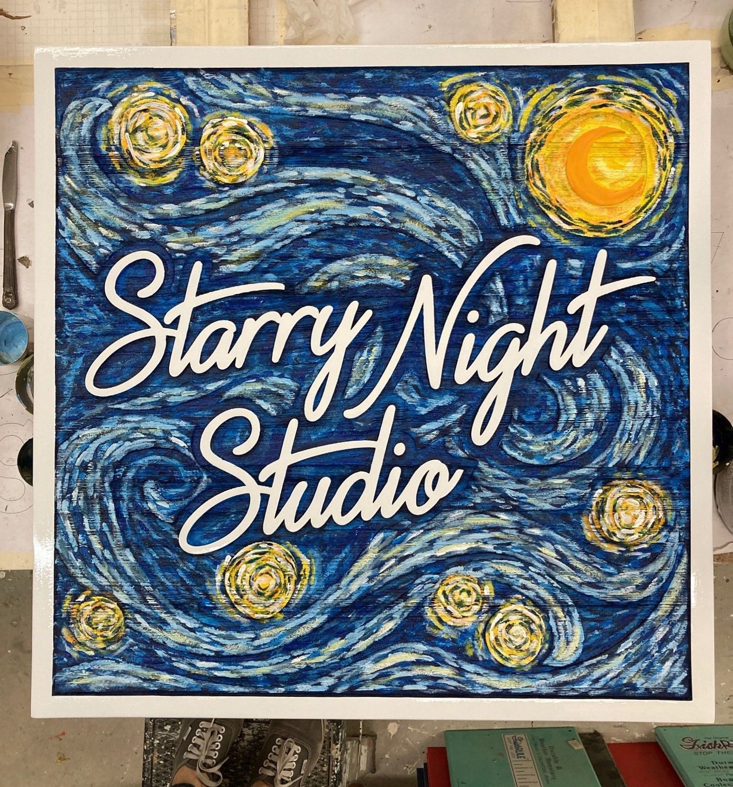 Starry Night sandblasted cedar sign