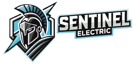 Logo for Sentinel Electric: Spartan helmet with lightning bolts, 