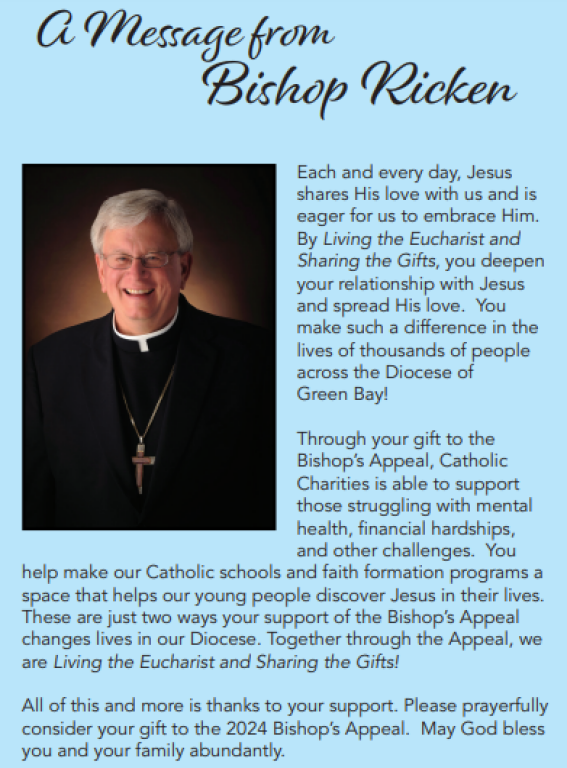 A message from Bishop Ricken A message from Bishop Ricken