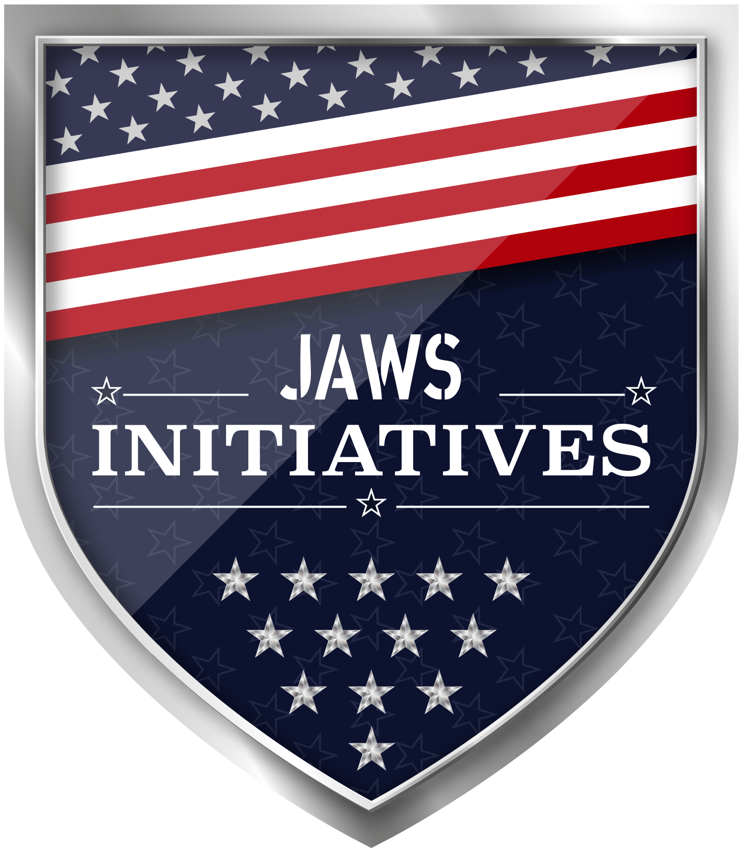 Shield logo with US flag,