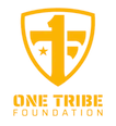 Yellow shield with a stylized cross and "1" over it, with "ONE TRIBE FOUNDATION" text below.