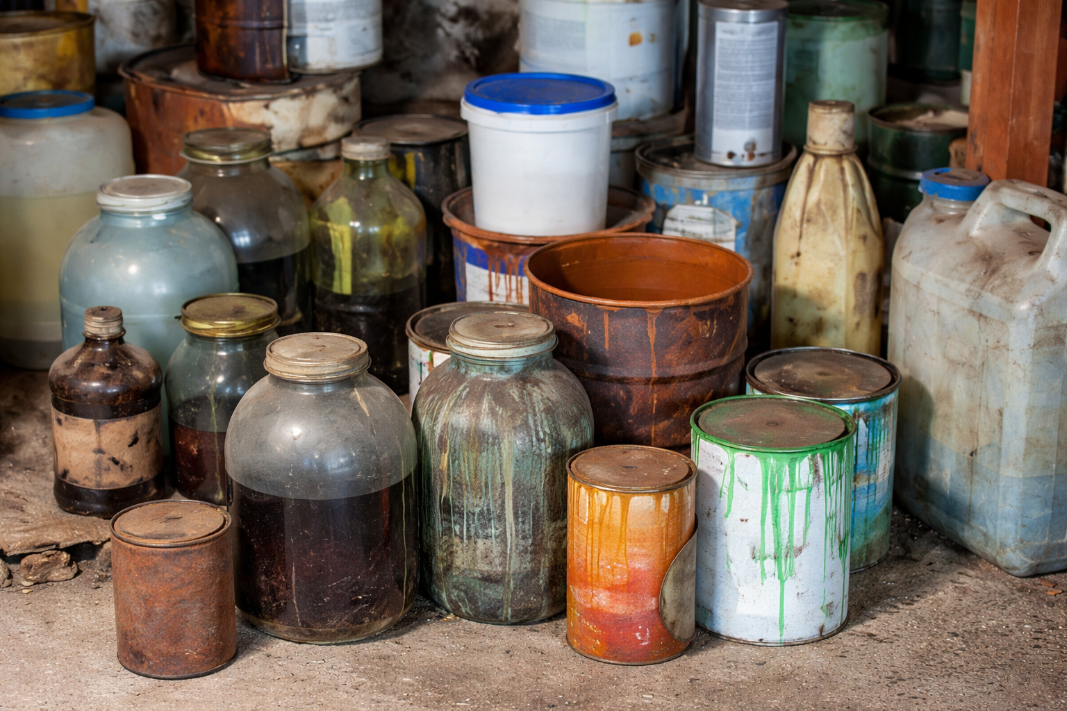 A group of trash cans are parked next to each other on a sidewalk.