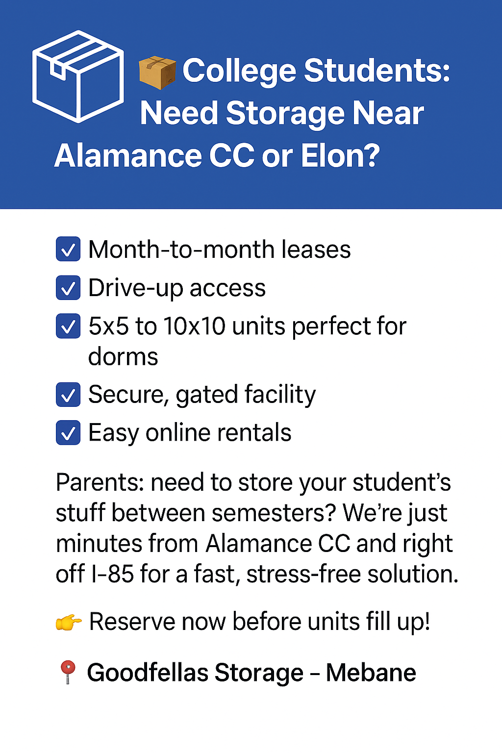 Convenient college student storage
