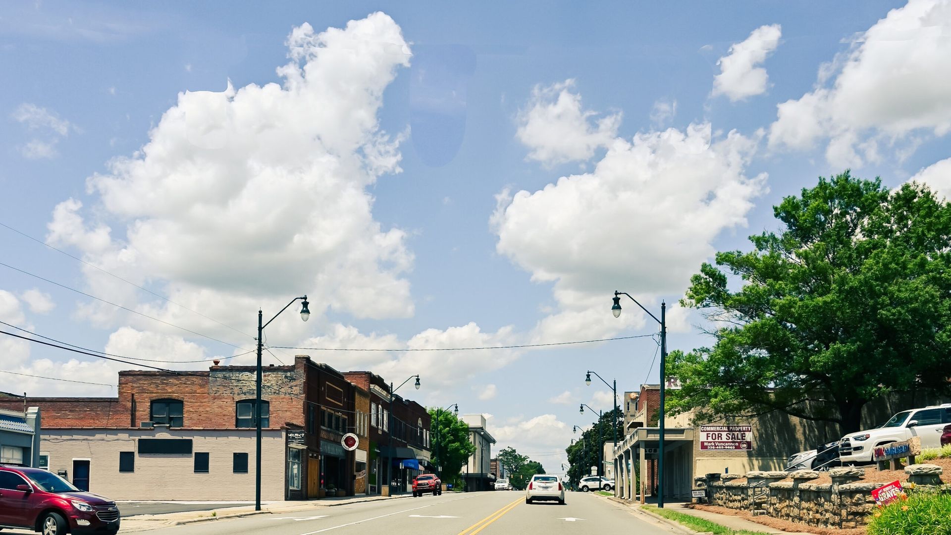 Downtown Mebane, NC with historic buildings and local shops.