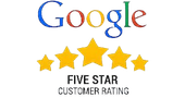 Google logo above five gold stars, 