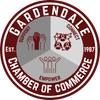 Gardendale Chamber of Commerce logo with hands, networking, and people icons, within a burgundy and gray circle.