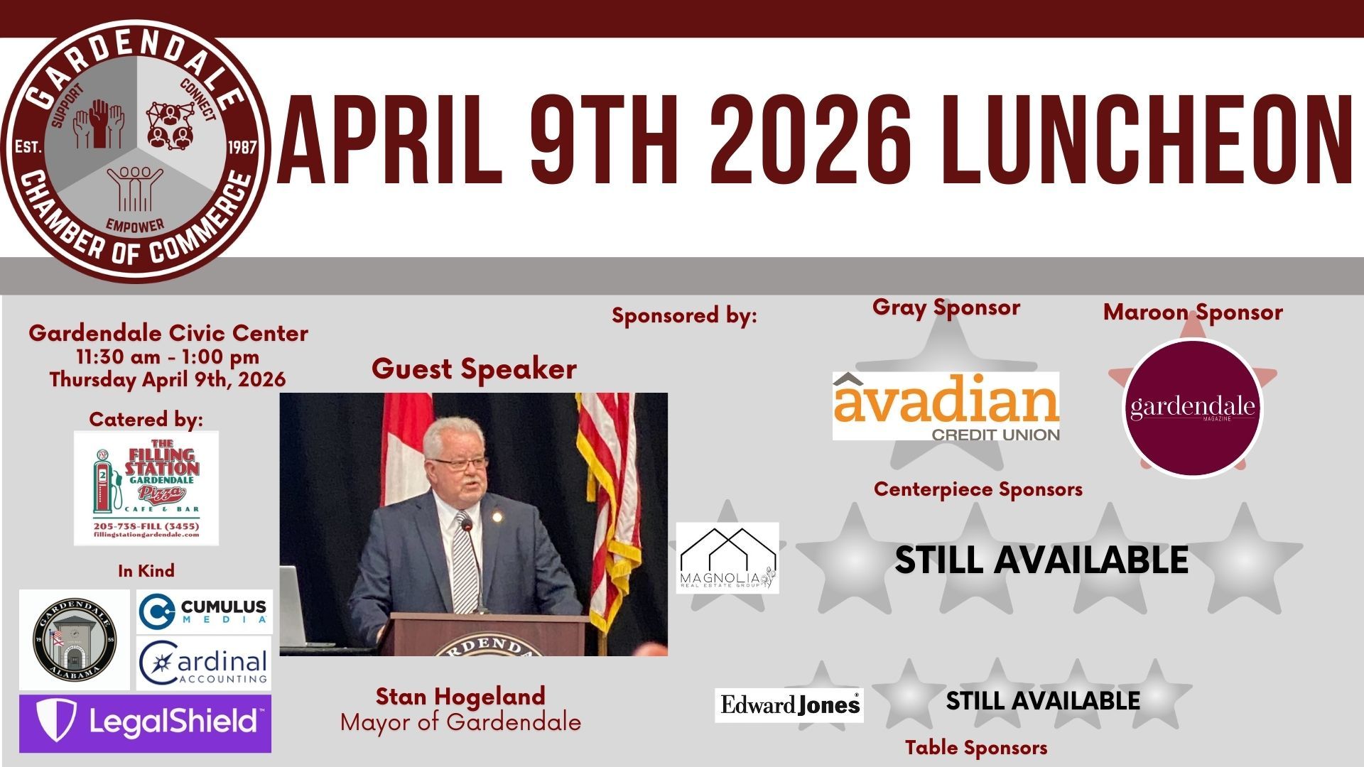 Gardendale Chamber luncheon featuring Brit Wood. November 13th at the Civic Center. Topic: Giving Back & Growing Strong.